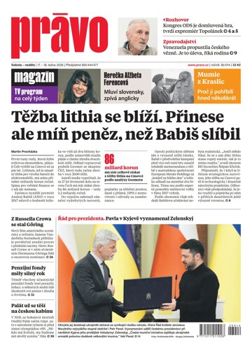 Obálka e-magazínu Deník Právo 17.1.2026