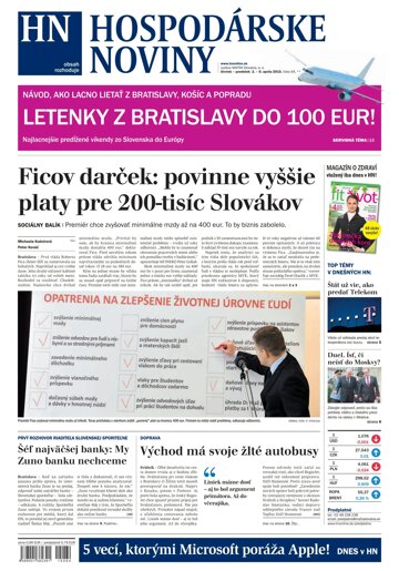 Obálka e-magazínu Hospodárske noviny 02.04.2015