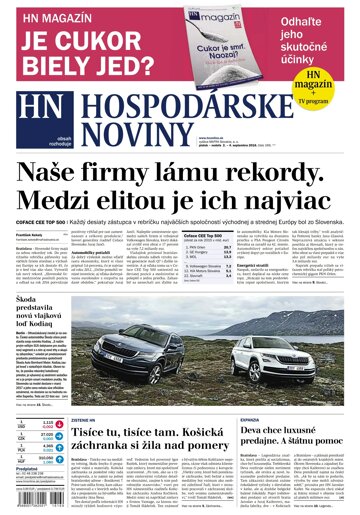 Obálka e-magazínu Hospodárske noviny 02.09.2016