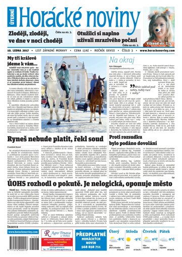 Obálka e-magazínu Horácké Noviny Úterý 10.1.2017 č.003