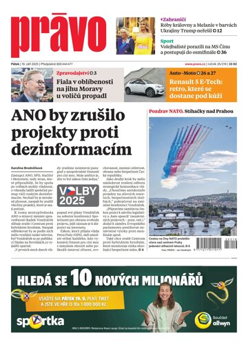 Obálka e-magazínu Deník Právo 19.9.2025