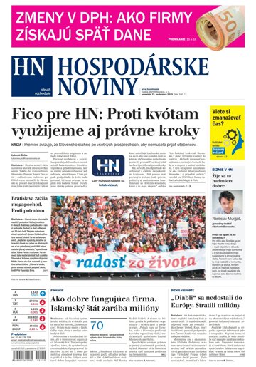 Obálka e-magazínu Hospodárske noviny 21.09.2015