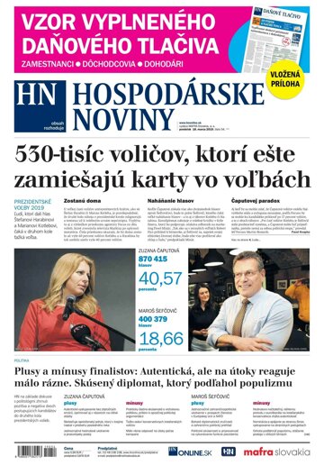 Obálka e-magazínu Hospodárske noviny 18.03.2019