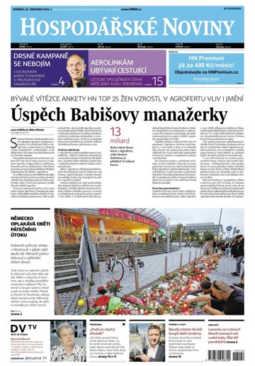 Obálka e-magazínu Hospodářské noviny 142 - 25.7.2016