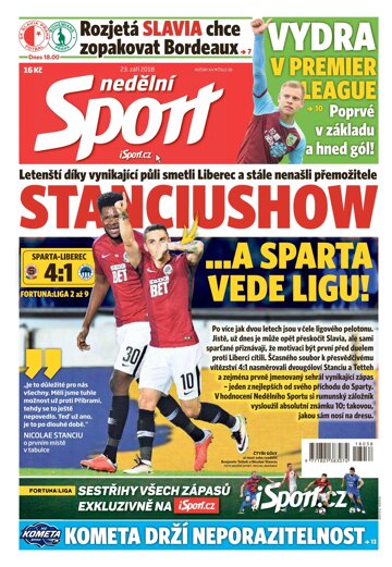 Obálka e-magazínu Nedělní Sport 23.9.2018