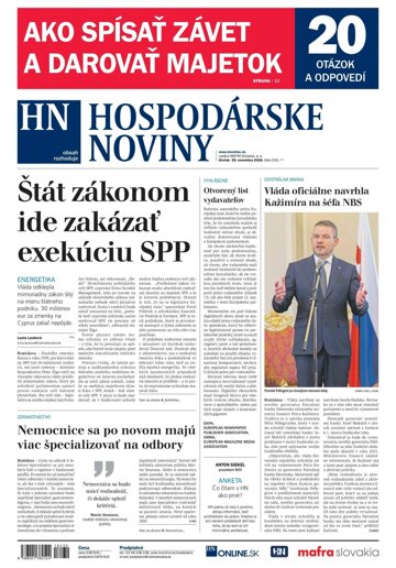 Obálka e-magazínu Hospodárske noviny 29.11.2018