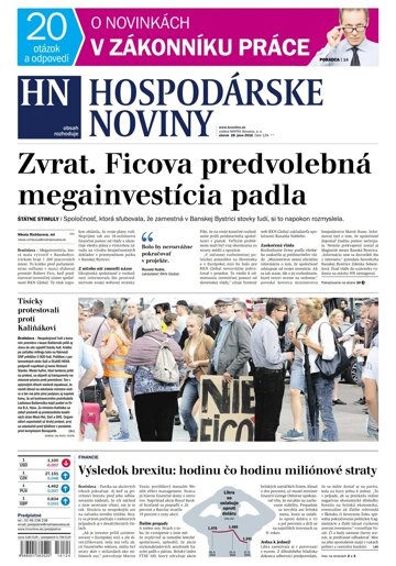 Obálka e-magazínu Hospodárske noviny 28.06.2016