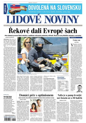 Obálka e-magazínu Lidové noviny 7.7.2015