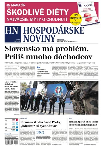 Obálka e-magazínu Hospodárske noviny 10.06.2016