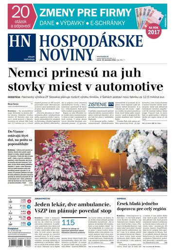 Obálka e-magazínu Hospodárske noviny 20.12.2016