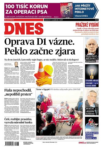 Obálka e-magazínu MF Dnes 25.11.2017