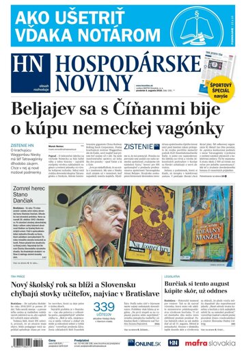 Obálka e-magazínu Hospodárske noviny 06.08.2018