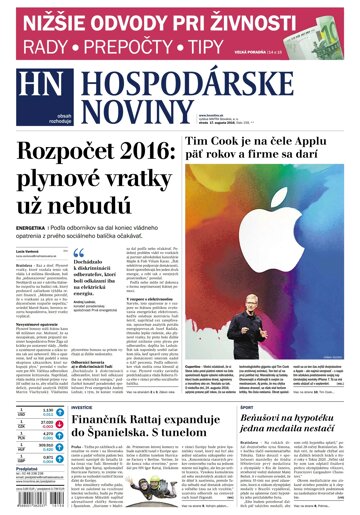 Obálka e-magazínu Hospodárske noviny 17.08.2016