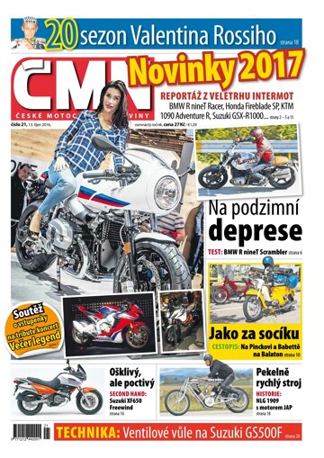 Obálka e-magazínu ČESKÉ MOTOCYKLOVÉ NOVINY 21/2016