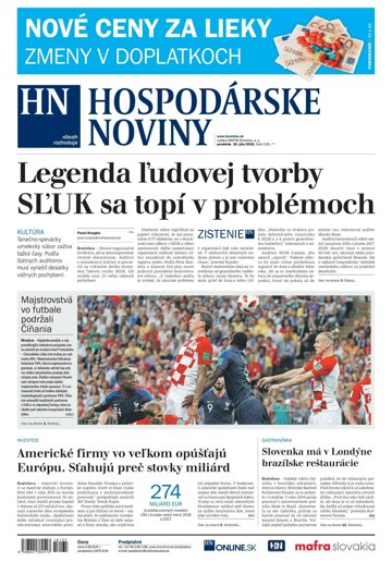 Obálka e-magazínu Hospodárske noviny 16.07.2018