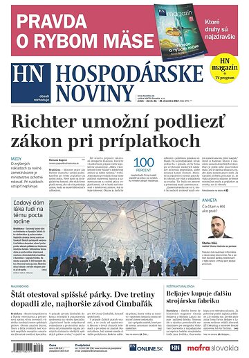 Obálka e-magazínu Hospodárske noviny 22.12.2017