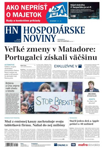 Obálka e-magazínu Hospodárske noviny 14.11.2018