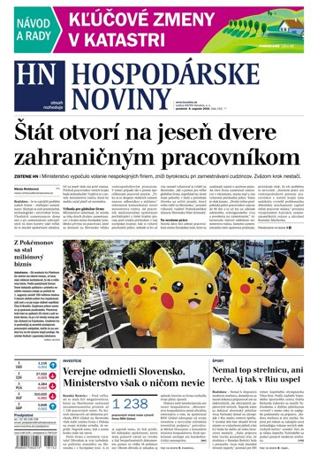 Obálka e-magazínu Hospodárske noviny 08.08.2016