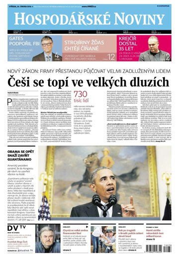 Obálka e-magazínu Hospodářské noviny 038 - 24.2.2016