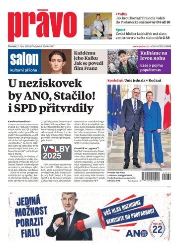Obálka e-magazínu Deník Právo 2.10.2025