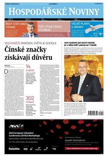 Obálka e-magazínu Hospodářské noviny 102 - 29.5.2018