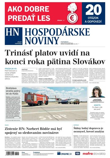 Obálka e-magazínu Hospodárske noviny 20.12.2018