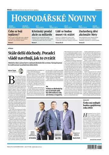 Obálka e-magazínu Hospodářské noviny 212 - 2.11.2022