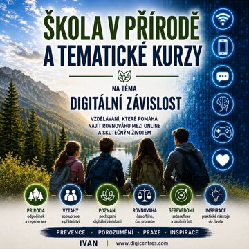 Obálka knihy Škola v přírodě a tematické kurzy na téma digitální závislost.