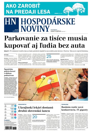 Obálka e-magazínu Hospodárske noviny 21.08.2017