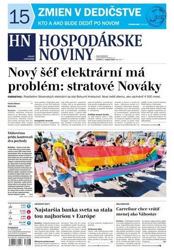 Obálka e-magazínu Hospodárske noviny 01.08.2016