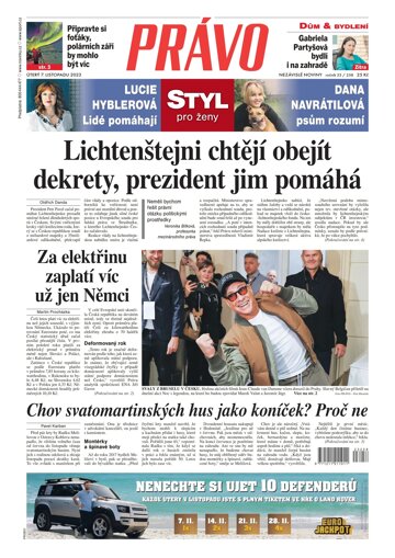 Obálka e-magazínu Deník Právo 7.11.2023