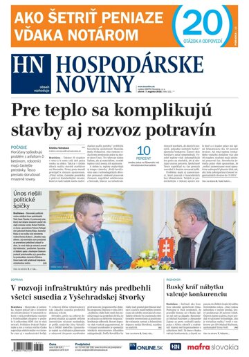 Obálka e-magazínu Hospodárske noviny 07.08.2018
