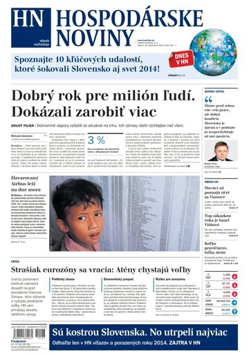 Obálka e-magazínu Hospodárske noviny 30.12.2014