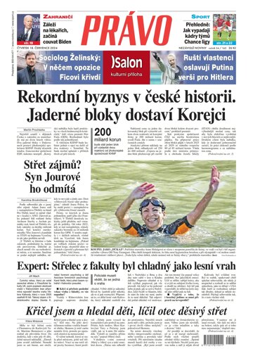Obálka e-magazínu Deník Právo 18.7.2024