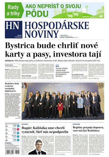 Obálka e-magazínu Hospodárske noviny 05.09.2016