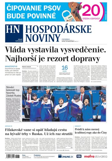 Obálka e-magazínu Hospodárske noviny 15.02.2018