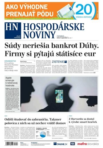 Obálka e-magazínu Hospodárske noviny 02.08.2018