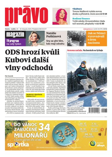 Obálka e-magazínu Deník Právo 29.11.2025