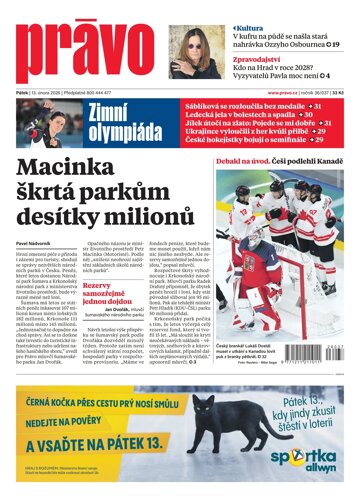 Obálka e-magazínu Deník Právo 13.2.2026