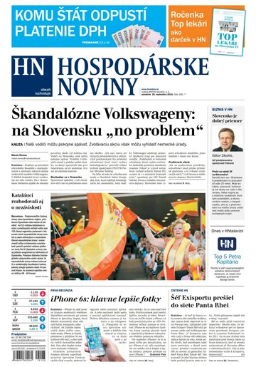 Obálka e-magazínu Hospodárske noviny 28.09.2016