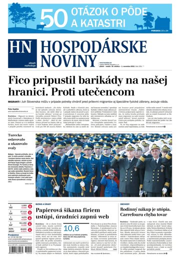 Obálka e-magazínu Hospodárske noviny 30.10.2015