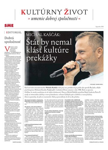 Obálka e-magazínu SME KULTÚRNY ŽIVOT 6/9/2018