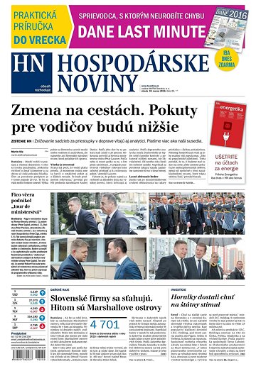 Obálka e-magazínu Hospodárske noviny 30.03.2016