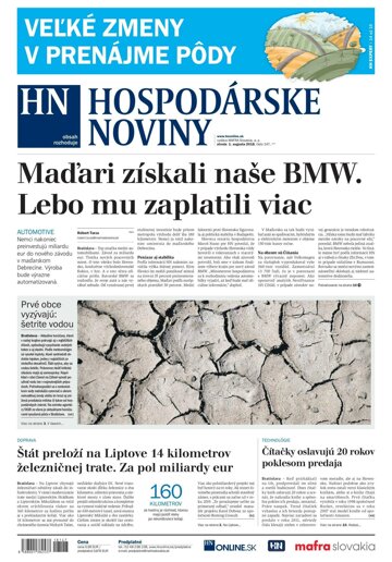 Obálka e-magazínu Hospodárske noviny 01.08.2018