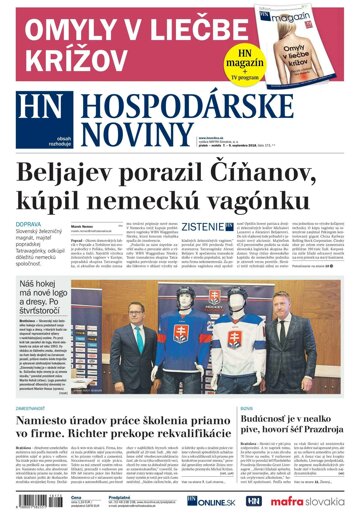 Obálka e-magazínu Hospodárske noviny 07.09.2018