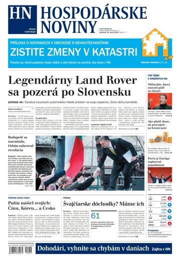 Obálka e-magazínu Hospodárske noviny 16.03.2015
