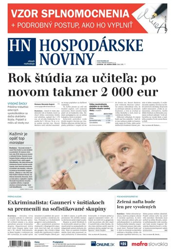 Obálka e-magazínu Hospodárske noviny 15.10.2018