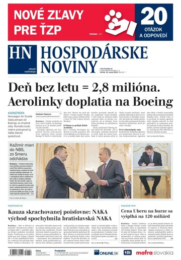 Obálka e-magazínu Hospodárske noviny 14.03.2019