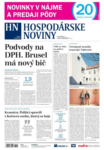 Obálka e-magazínu Hospodárske noviny 04.10.2018
