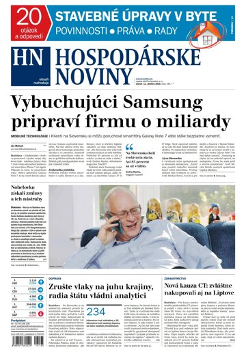 Obálka e-magazínu Hospodárske noviny 11.10.2016
